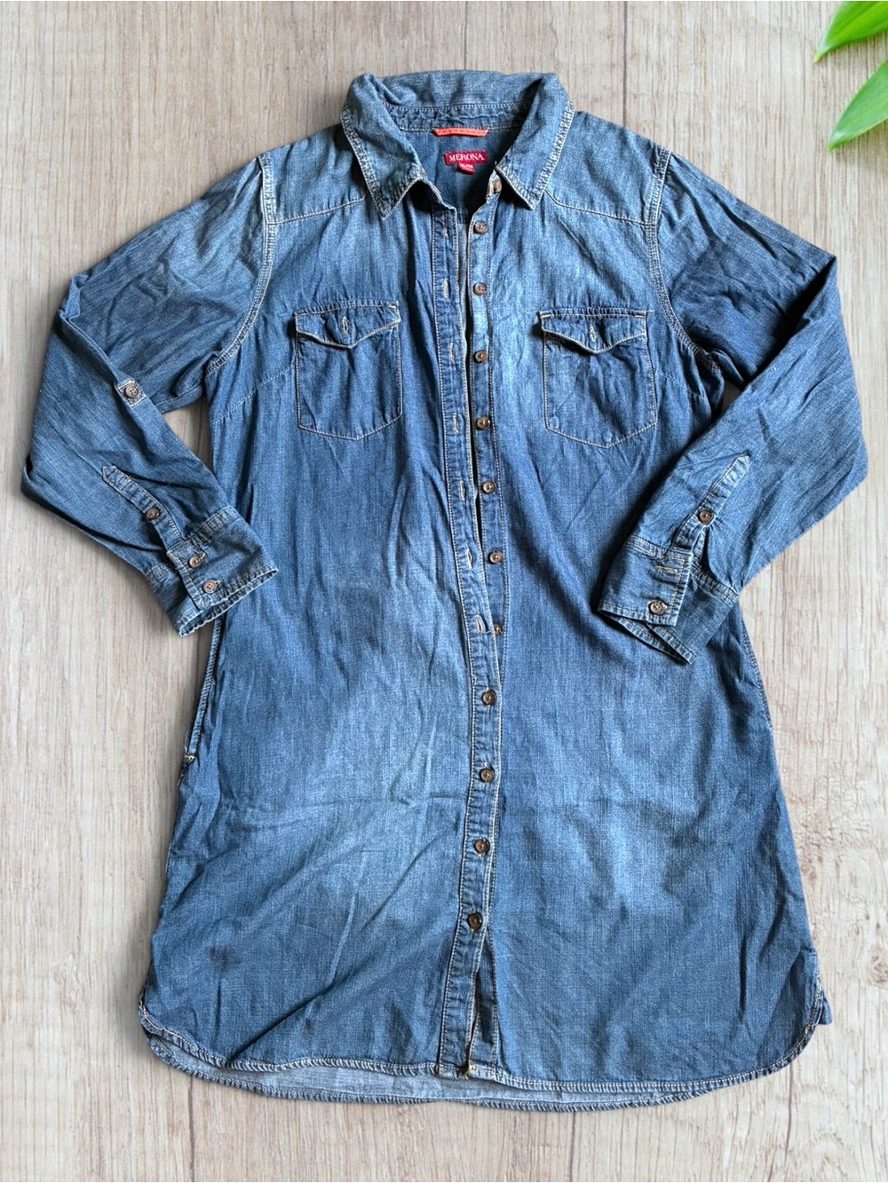 Merona Blue Denim Shirt Dress with Button Front Size XL